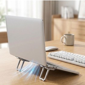 Resim Büro Ev Ofis Bilgisayarı İçin Çift Yapışkanlı Katlanır Yükseltilir Notebook Standı 