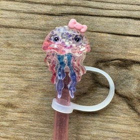 Resim Reçine Jellyfish Su Şişesi Çayır Üstü ile Kalp Vurgu, Yeniden Kullanılabilir Silikon Çayır Kapağı, Sevgililer Günü, Anneler Günü ve Ev Toplantıları için 