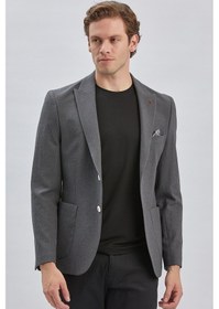 Resim İmza Koyu Antrasit Desenli Kırlangıç Yaka Likralı 6 Drop Slim Fit Dar Kesim Casual Ceket 1002240155-koyu Antrasit Koyu Antrasit 