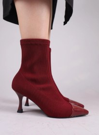 Resim Virrey Cilt Garnili Strech Topuklu Bot Bordo-8395 Bordo 