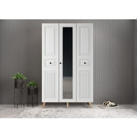 Resim Greta Membran 3 Kapaklı Portmanto Montaj Dahil Meşe Beyaz 120 Cm 