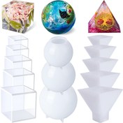 Resim 5 adet kare silikon reçine kalıpları, 3 adet yuvarlak top reçine kalıpları, 5 adet piramit reçine kalıpları DIY ev dekorasyonları, çiçek koruma için 