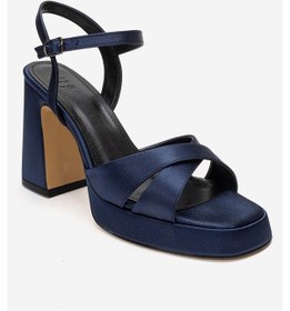 Resim Luvishoes Lello Lacivert Saten Kadın Platform Topuklu Ayakkabı 