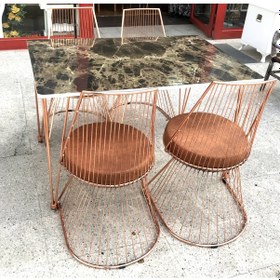 Resim Masa Tel Sandalye Model Takım Metal Çelik Rose Japon Ayak Mdf Lam Siyah Mermer Tabla El Yapım 