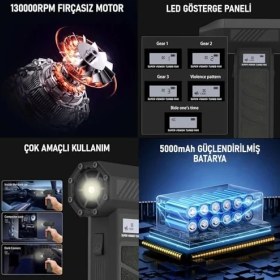 Resim Larskas Şarjlı 130000 Rpm Elektrikli Hava Üfleyici 184W Güçlü Toz Temizleyici 4 Kademeli Hız Şarjlı 