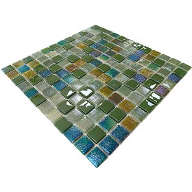 Resim MozaiKristaL Tüm yüzeyler için 25x25mm. Yeşil Karışım, 31,5x31,5cm. Fileli Cam Mozaik. ( 1 m2 Fiyatıdır ) 