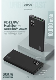 Resim Jopus 10000mah Powerbank Pd 22.5w Hızlı Şarj - Dijital Ekranlı - Taşınabilir Şarj Cihazı Siyah 