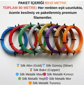 Resim 3d Kalem Filamenti Parlak 8 Renk X10 Metre Toplam 80 Metre Mega Set Ipek Silk 