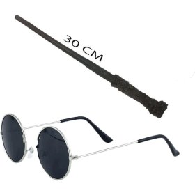 Resim Harry Potter Asası 30 cm ve Siyah Metal Çerçeveli Harry Potter Gözlüğü Seti 