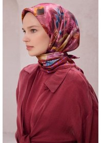 Resim Belli Tivil Saf İpek Eşarp 4216 - 52 Pudra Soyut Desen Pembe 