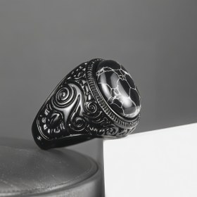 Resim 1 Adet Yeni Erkek Viking Vintage Yüzük, Şık Düğün ve Nişan Takısı, Punk Sentetik Zirkon Oymalı Gunmetal Siyah, Günlük Kullanım ve Seyahat İçin Mükemmel 