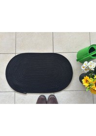 Resim Jüt Düz Banyo Paspası Oval 45 X 75 Siyah 