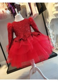 Resim Omzu Tüylü V Sırt Payetli Kız Çocuk Elbise - Çocuk Abiye Elbise - Kız Abiye - Çocuk Mezuniyet Elbisesi Çok Renkli 