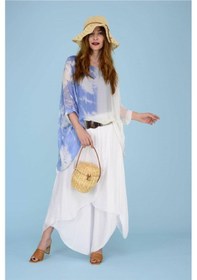 Resim Kadın Asimetrik Kapaklı Ipek Şalvar Pantolon-8775 Beyaz 