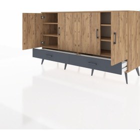 Resim Hyperion Konsol 6 Raflı 2 Çekmeceli 4 Kapaklı 176x44x99 Çam-çam/a Çam-çam/antrasit 