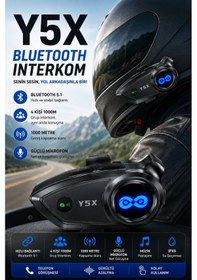 Resim Y5x Bluetooth Kask Kulaklığı 1000 Metre İnterkom 4 Kişi Grup Konuşma Müzik Paylaşımı Mikrofonlu Motosiklet Kulaklığı 