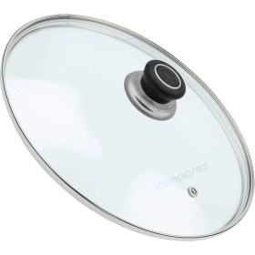 Resim İcanpares Tencere Sahan Tava Cam Kapağı Buhar Delikli Kapak 16 cm ve Siyah Tutma Tepesi 