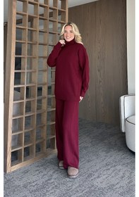 Resim Laluvia Bordo Boğazlı Fitilli Triko Takım - 4671 Bordo 