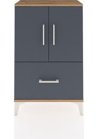 Resim Arges Komodin 2 Raflı Tek Çekmeceli 2 Kapaklı 60x30x96 Çam-antrasit Atlas Çam 