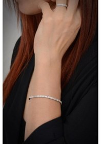 Resim Kadın Gümüş Set - Lida Zirconia Taşlı Su Yolu Set • Işıklı Kutuda • Düğün • Nişan • Gelin Seti 