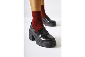 Resim Alinne Siyah Rugan Kalın Tabanlı Platformlu Makosen Ayakkabı 