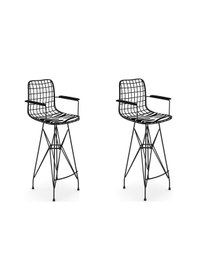 Resim Knsz kafes tel bar sandalyesi 2 li zengin syhbonar kolçaklı 75 cm oturma yüksekliği ofis cafe bahçe mutfak 