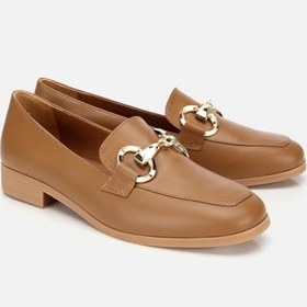 Resim HOTİÇ Kadın Deri Kahverengi Tokalı Klasik Loafer 
