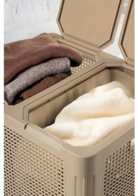 Resim Omnipazar Sy-4632 Smart Duo İki Bölmeli Kirli Çamaşır Sepeti 84 Litre Bej Bej 