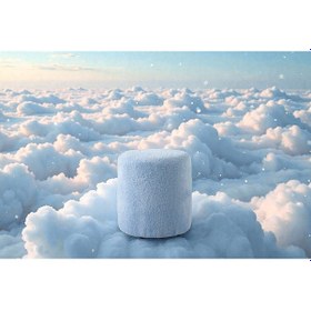 Resim Teddy Düz Puff - Yuvarlak Puf Makyaj Masası Pufu - Dekoratif Ayak Uzatma Pufu Bebek Mavisi 