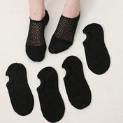 Resim Kadınlar İçin Kaydırmaz Bot Çorapları - Ultra İnce Görünmez Anti-Slip Tabanlı, Nefes Alabilen Günlük ve Resmi Ayakkabı Çorapları - Siyah (5'li Paket), Geometrik Desen, Nefes Alabilir Kumaş 