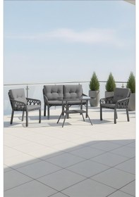 Resim Lumisgarden Neva Rattan Bahçe Takımı 2+1+1 +masa Gri 