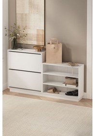 Resim Düşer Kapak Ayakkabılık 2 Kapaklı 5 Bölmeli Kayar Raflı Ayakkabılık Serap Beyaz Beyaz 