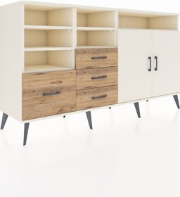 Resim Hyperion Konsol 7 Raflı 4 Çekmeceli 2 Kapaklı 176x44x99 Aytaşı-ay Aytaşı-aytaşı/çam 