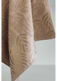 Resim 2'li Jakarlı Yaprak Desenli %100 Pamuk El Yüz Havlusu-50x90cm-kapuçino Cappuccıno Cappuccino 