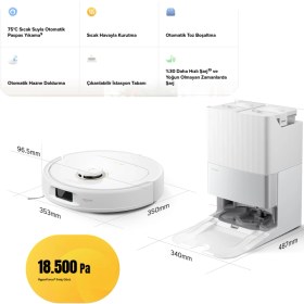 Resim Roborock Tam Otomatik 18.500 Pa Hyperforce Duodivide Çift Fırça Flexiarm Kenar Silme 75°c Sıcak Su Mop Yıkama Akıllı Robot Süpürge Beyaz 