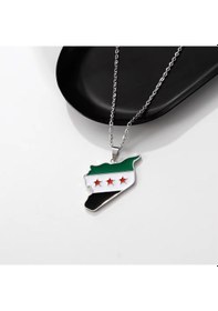Resim Suriye Haritası Bayrağı Metal Gümüş Kolye Çok REnkli Çok Renkli 