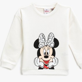 Resim Kız Bebek Minnie Mouse Baskılı Sweatshirt Bisiklet Yaka Lisanslı Pamuklu 