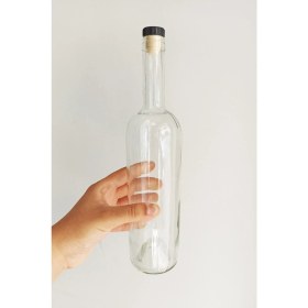 Resim Afracam 750 ml Şeffaf Şarap Şişesi Siyah Doğal Mantar Tıpalı ve Siyah Kapüşonlu Dibi Çukur Cam Şişe 20 Adet 