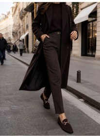 Resim Mona Garantili Metal Tokalı Deri Kadın Loafer Günlük Ayakkabı Kahve 