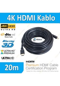 Resim 20M Metre 4K Hdmi Kablo 3D Ultra Hd Ethernet Altın Uç Kablo 