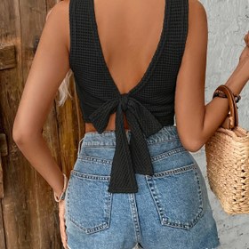 Resim Yaz için Seksi Mürettebat Yaka Kolsuz Düz Renkli İnce Üst, Kadın Giyim 