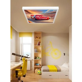 Resim Şimşek Mcqueen Avize, 60X60 Çocuk Odası Avize, 60WATT, Estetik Kare, Yapay Zeka Tasarım Avize, Pist 