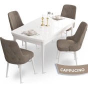 Resim Canisa Concept Taç Serisi 80 x 132 cm Açılabilir Beyaz Mutfak Masa Takımı 4 Sandalye Gümüş Halkalı 
