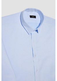 Resim Tudors Erkek Modern Fit Dar Kesim Pamuklu Kolay Ütü Armürlü Mavi Gömlek-32109-mavi Mavi 