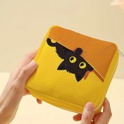 Resim Taşınabilir Kedi Desenli Büyük Kapasiteli Hijyenik Ped Örgü Çantası | Polyester Çok Fonksiyonlu Seyahat Depolama Pocu | Şeker Karışık Eşyalar El Çantası | Karma Renkler | 1 adet 