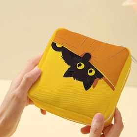 Resim Taşınabilir Kedi Desenli Büyük Kapasiteli Hijyenik Ped Örgü Çantası | Polyester Çok Fonksiyonlu Seyahat Depolama Pocu | Şeker Karışık Eşyalar El Çantası | Karma Renkler | 1 adet 