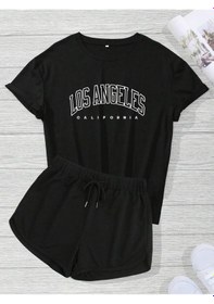 Resim Harmandar Kadın Los Angeles Baskılı T-shirt Şort Takım Siyah-siyah 