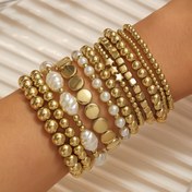 Resim 11 adet Boho Chic Çok Katmanlı Boncuklu Bilezik Seti, Barok İmitasyon İnci ve Altın Tonlu Detaylar ile - Her Gün, Partiler, Tarihler ve Yaz Tatilleri için Esnek CCB Boncuklar, Tatil Takıları|Boho Chic Tarzı|Plastik Boncuklar 