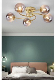Resim Luxury Model Plafonyer Beşli Gold Modern Füme Camlı Avize 