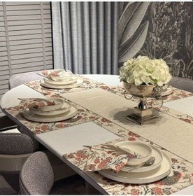 Resim Keten 6 Lı Asil Desen 6 Amerikan Servis &6 Peçete 45x30-30x30 Çok Renkli 